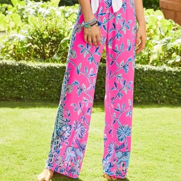 Lilly Pulitzer Bal Harbour Palazzo Pant Pink Isle Slathouse Jungle Medium Resort - Picture 1 of 12